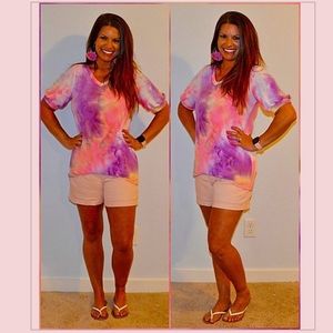 LAST ONE- Sz L- Short Sleeve Tie Dye Top